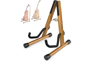 DIDA Violin Stand with bow holder, Foldable Ukulele Stand for Travel, A-Frame Ukulele Holder for Violin, Banjo, and Mandolin, Wooden Floor Ukulele Holder (Zebrawood, Ukulele & Violin)