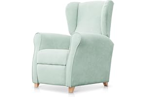 SUENOSZZZ-ESPECIALISTAS DEL DESCANSO Sillón Relax orejero Irene reclinable con Patas de Madera, Relax nórdico tapizado en Tela Antimanchas Verde Agua