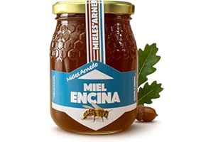 FAMILYCOM. Miel de Abeja Pura 100% Natural y Orgánica, Miel de Azahar, Encina, Romero y Tomillo. Cruda 1Kg Sin filtrar, Alta Concentración de Minerales. Sin pasteurizar. Artesana.(Encina)