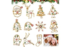 Kleemeiero 11PCS Broches Navideños con Diamantes de Imitación, Alfileres de Navidad para Mujeres, Pin Navideño para Decorar Ropa, Broches de Navidad para Regalo deNavidad y Adornos en Fiestas