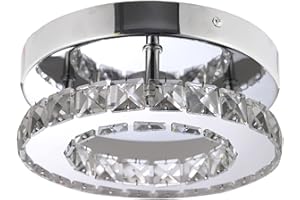 FYSI Modern Crystal Chandelier Flush Led Crystal Ceiling Light Finish Chrome Crystal Pendant for Living Room Kitchen Office Bedroom Dining Room