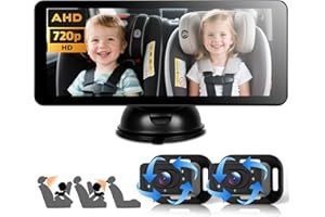 VECHTEL Sedile posteriore per bambini Doppia telecamera con schermo diviso da 6,86 pollici HD 720P, telecamera di sicurezza per seggiolino auto con visione notturna ruotabile a 360°,supporto a ventosa