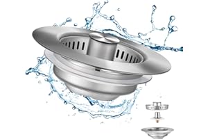 CORATED Kitchen Sink Stopper, All-Metal Anti-Clogging Kitchen Sink Strainer and Stopper Combo, Stainless Steel Sink Stopper, Depth > 37 mm