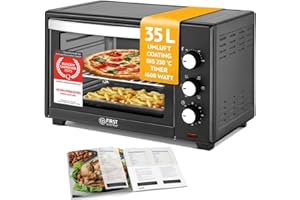 ‎TZS FIRST AUSTRIA TZS First Austria - Minibackofen 35L 1600W - Mini Backofen Pizzaofen stufenlose Temperaturregelung bis 230°C & Antihaftbeschichtung - Miniofen 60 Min. Timer, 3 Einschubhöhen, Backblech & Grillrost