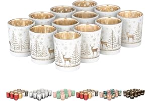 KAMELIO 12er Set Teelichthalter Weihnachten Glas Windlicht Weihnachten Teelichtgläser Teelichtglas Kerzengläser Weihnachtsdeko Teelicht Weihnachts Windlichter Glas Deko