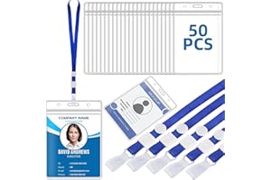 VEUWOLM 50 Pezzi Porta Badge A6, 11 x 16 cm, Impermeabile Porta Badge in Verticale, Porta-Badges de Collo con Cordino e Fibbia Regolabile, in PVC trasparente, per Dipendenti, Studenti, Esposizioni(Blu)