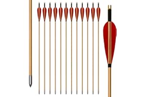 biubiusot 32 Inch Wooden Arrows Archery Traditional 12Pcs Turkey Feather Fletched Handmade Hunting Practice Targeting for Longbow Recurve Bow Traditional Horsebow