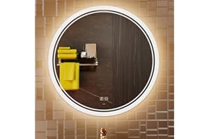 KWW Grande Specchio Rotondo Moderno della Vanità del Bagno del LED, Temperatura di Colore Regolabile, luci Dimmerabili Anti-nebbia, Specchio Montato a Parete Orizzontale/Verticale (70_x_70_cm)