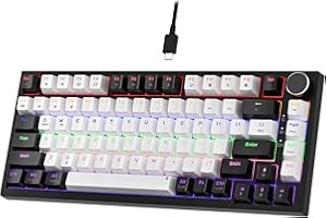 NEWMEN GM326 Mechanical Keyboard,Wired Gaming Keyboard,75 Percent TKL Hot Swappable Compact LED Backlit USB C Gaming Mechanical Keyboard with Knob for PC Win Mac,QWERTY Layout,Black/White,Red Switches