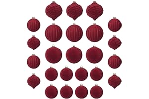 KI STORE 25 stück kunstoff Velvet weihnachtskugeln samt weinrot dunkel rot Rosenholz 6cm 8cm für Weihnachtsbaum christbaumkugeln Kugeln mit Haken Weihnachten deko Tish