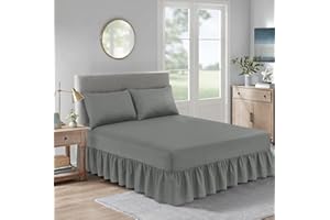 CHARKHAH Polycotton Valance Fitted Sheet for Single, Double & King Size Bed 200 Thread Count Anti-Wrinkle Plain Soft Bedding with 25 cm Fitted Box and 30 cm Deep Frilled Drop