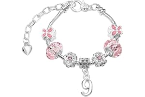 CHARM BUDDY Girls Sparkly Pink Butterfly Crystal Silver Plated Adjustable Birthday Charm Bracelet with Gift Box Birthday Gifts for Girls 3rd 4th 5th 6th 7th 8th 9th 10th 11th 12th 13th Age Birthday Jewellery for Girls Kids Jewelry