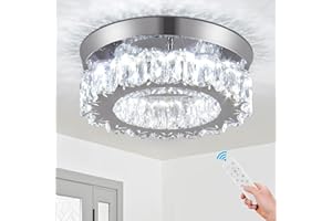 CXGLEAMING 9.8" Modern Chandelier LED Crystal Ceiling Light Dimmable Chandelier Light Fitting Ceiling Flush Round Chandelier for Living Room Bedroom Bathroom(Remote Control)