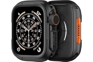 SOLOLUP Metall Schutzhülle Kompatibel mit Apple Watch Hülle 46mm,2 in 1 Robuste Rundum Metal Case mit Rücken Gehäuse für Apple Watch Series 11/10 Schutz iWatch 46mm,Schwarz-Orange[Kein Bildschirm]