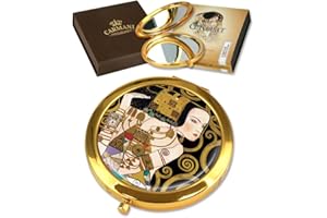 CARMANI Gustav Klimt 'Expectation' Pocket Mirror, Gold Plated Bronze Make-up, Compact, Travel Mirror