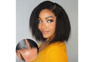 UNILO Perruque femme naturelle brésilien cheveux humain,40 CM Glueless Wig Human Hair 4X4 Lace Wig Human Hair Yaki Straight Bob Perruque sans colle 180% de densité Lace Wig Human Hair Beckina Friendelli.