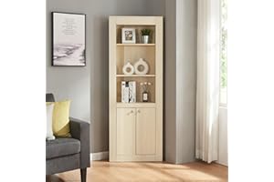 ‎[EN.CASA] [en.casa] Eckschrank Eura Wohnzimmerschrank mit 2 Türen Hochschrank Bücherschrank Aktenschrank mit 3 offenen Ablagen Eckregal für Wohnzimmer, Büro, Flur 170x62x30cm Eiche