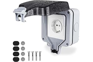 MEEQIAO Außen Steckdose Wasserdicht, Außensteckdose IP66 Wetterfest, Wandsteckdose 2fach mit Klappdeckel, für Außenbereich, Garten, Staubdicht Feuchtraum Aufputz Schutzkontakt (Single-EU)