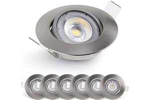EMOS Spot LED encastrable 230V, 5W / 450lm | Spot LED Extra Plat 50° orientable, blanc chaud 3000K | Lot de 6 Spots de plafond pour l'intérieur, Plafonnier LED encastré, couleur argenté