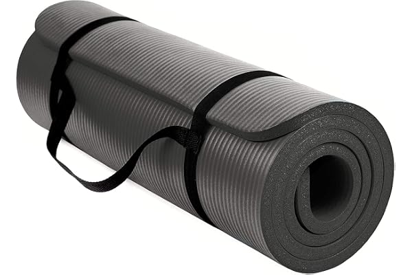TechFit Yogamatta extra tjock med bärremmar, 180 x 60 cm, halkfri, perfekt för fitness, gym, golvövningar, camping, aerobic