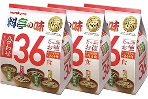 Marukome Sopa Miso Ryotei no Aji 4 Sabores, 36 sopas Miso instantáneas japonesas (algas Wakame, cebollas verdes, tofu, aburaage), juego de 3 paquetes