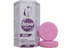 GISA WELLNESS Naturbella® Aroma Shower Relax Lavanda – 5pz Bombe Doccia con Oli Essenziali Bio ed Olio Essenziale alla Lavanda 100% Naturale Bio, 100% Artigianale - Made in Italy