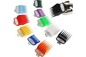 LOPHE Pettini Guida, 10 Pezzi Guide Comb Pettini per Tagliacapelli con Clip in Metallo, Hair Clipper Guards per Tagli di Capelli Corti, Lunghi, Media, 1.5-25mm(Colorato)