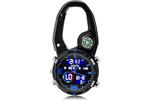 Aytop Reloj de mosquetón con clip, reloj multifuncional con brújula, pantalla de 12/24 horas, reloj digital FOB con cara luminosa, clip impermeable de 30 m, reloj paramédico para enfermeras