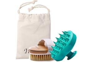 ITHYES Kit de cepillo de baño para champú, 2 cepillos de pelo, masajeador de cuero cabelludo de silicona y cepillo corporal para piel seca, exfolia, mejora la circulación sanguínea para uso diario o regalo