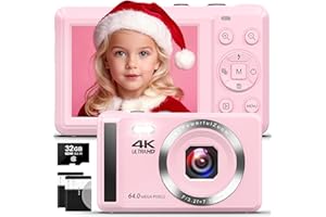 JHAMAL Digital Camera 4K UHD Vlogging Camera, 64MP Autofocus Compact Camera with 16X Digital Zoom, Rechargeable 2.4” Mini Kids Camera with 32GB Memory Card,2 Batteries for Beginners Students Teenagers