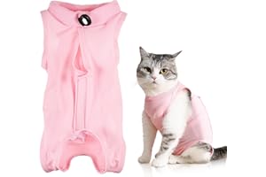 VOKMON Cat Professional Recovery Suit for Abdominal Wounds or Skin Diseases, Vest Bodysuit Onesie Anti Licking Vest Shirt,Surgical Shirt Kitten Clothing Pajama Suit, Prevent Licking After Surgery,Pink