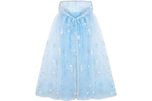 XEPST Princess Hooded Cape Blue Princess Cloak Sparkling Snowflake Cape Princess Fancy Dress Accessories Princess Dress Up for Girl’s Princess Cosplay