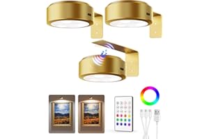 EZVALO Picture Lights for Wall, 2000mAh Rechargeable Battery Magnetic Poster Lights with 3 Color Temps & 12 RGB, Remote Dimmable Timer Painting Light, Wall Decor Light for Art Display, Frame (3 Pack)
