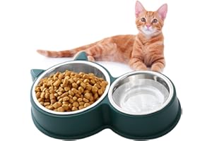 HUTVD Cuencos Dobles para Gatos, Cuencos Dobles de Acero Inoxidable para Gatos Cuencos Pequeños y Grandes Cuencos para Perros y Gatos Comederos y Bebederos para Gatos, Cachorro (Verde)