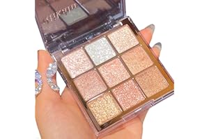 WIMONY Glitter Eyeshadow Palette, Shimmer Eye Shadow Pallets for Women, 9 Colour Glitter Eye Make-Up Eyeshadow Palettes, Waterproof Long Lasting Gold White Pink Highly Pigmented Eye Shadow Gift for Girls