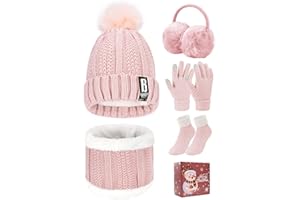 UMIPUBO Knitted Hat and Scarf Set 5 PCS Unisex Thermal Winter Set Women Warm Scarf Set Thickend Knitted Beanie Hat Scarves Gloves Neck Warmer and Touchscreen Gloves Outdoor Sports with Gift Box