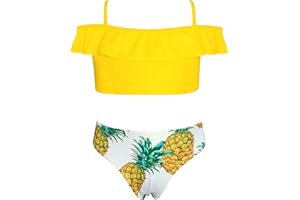 SHEKINI Traje de Baño de Dos Piezas para Niñas Elegante con Volantes Bandeau Ajustable Top de Bikini Set Ropa de Playa con Impresión Triángulo Bikini Bottom para 6-14 años