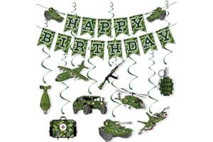 BOERNI Camouflage Geburtstag Banner Hängender Wirbel, Grün Camo Geburtstag Banner Decke Wirbel, Armee Soldat Militär Geburtstag Wimpelkette Wirbel, Camo Thema Geburtstag Party Dekoration