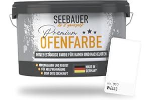SEEBAUER diy Ofenfarbe Weiß für Innen 2,5L (No. 000 Weiß) - Hitzebeständige Wandfarbe für Putz, Beton & Mauerwerk - Abwaschbare Farbe für Kamin und Kachelofen