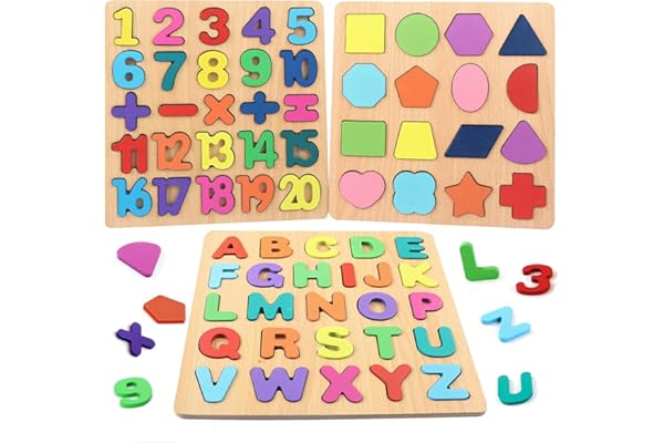 Storio Toys 3 in 1 Wooden Puzzles for Toddlers Educational Board Game ABCD Alphabets, Numbers & Shapes Puzzles Toddler Learning Puzzle Toys for Kids 1-3 Years Old Early Education Gift for Kids