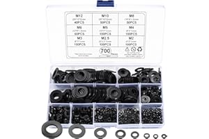 QEAPUG 700 rondelle piatte nylon, disco rotondo, distanziatore, rondelle di sicurezza, per fissaggi industriali M2/M2.5/M3/M4/M5/M6/M8/M10/M12 (nero)