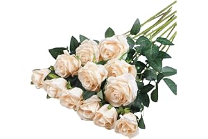 GIUSOBG Konstgjorda blommor 12 st konstgjorda sidenrosor bukett rosblommor med långa stjälkar bukett blommor falska rosor kon