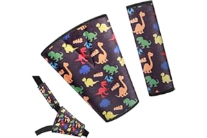 AMUSEPROFI Car Seat Belt Pad Set for Kids, Soft Harness Pads for Kids, Multifunctional Seat Strap Covers for Child, Toddler Baby Shoulder Strap Protector, Dinosaur