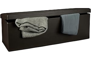 Relaxdays Banco plegable, Baúl de almacenaje, Cuero sintético, 38 x 114 x 38 cm, Marrón