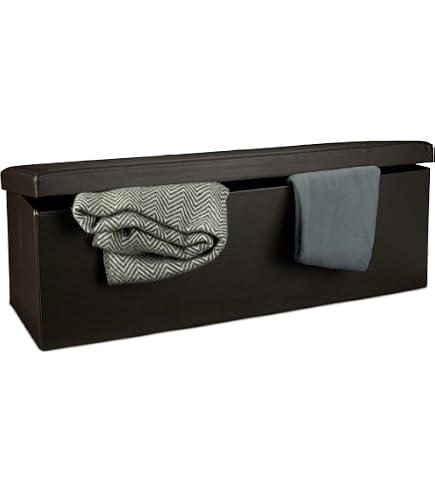 Relaxdays Pouf Rangement Simili Cuir Marron - Banc 2 Places, 85L, Charge 300kg - 38x76x38 Cm