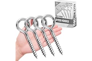 FFWHKON 4 Pack Eye Bolts Screw in, 5 Inch Heavy Duty Eye Hooks Screw, Stainless Steel Eye Screws for Wood, Large Anti-Rust Hammock Hooks for Tie-Downs, Lifting and Securing Cables Wires, Easy to Install,