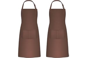 CATIME 2pcs Cooking Aprons for Men Women, Chef Aprons with 2 Pockets for Kitchen, Adjustable Waterproof Aprons for Baking, Gardening, Art