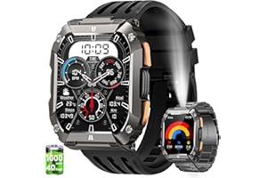 BANLVS Reloj Inteligente Hombre con LED Linterna/1000mAh, 2.01" AMOLED Smartwatch Militar con Llamadas, 5ATM Impermeable Pulsera Actividad, 113 Modos Deportivos, Pulsómetro/Sueño/Podómetro Android iOS