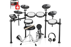 Donner DED200X E Drum Set, E Drums mit leisen Mesh Drum Pads, 2 Becken mit Choke, 31 Kits und über 450 Sounds, Thron, Kopfhörer, Sticks, USB-MIDI, Melodienunterricht (5 Pads, 4 Becken)