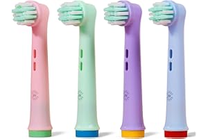 Brossette Compatible Oral B Enfant | OralVista Pack de 4 Têtes de Brosse à Dents Électriques Colorées pour Enfants | Doux pour les Gencives Sensibles | Design Amusant